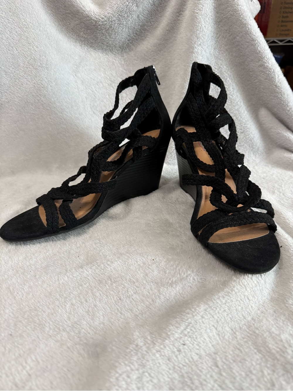 Sonoma Black Braided Strappy Wedge Sandals